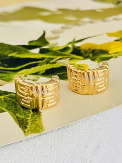Givenchy Vintage Gold Rare Unisex 4G Monogram Semi Dome Hoop Pierced Earrings
