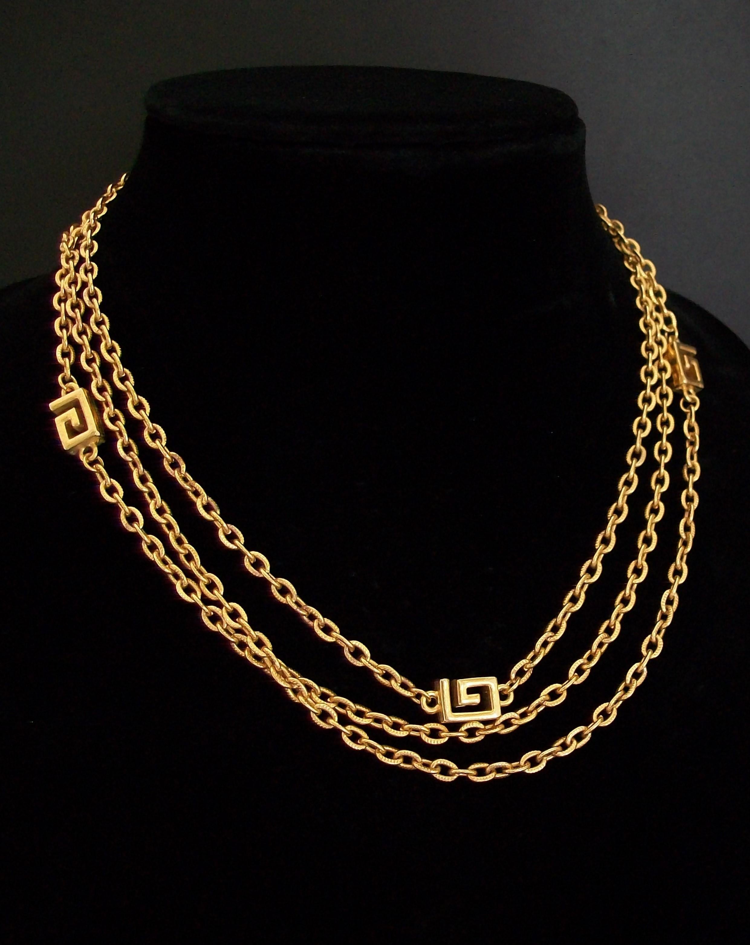 GIVENCHY - Vintage yellow gold tone 4G's sautoir chain necklace - rare quality piece - textured oval links - 4 'G' spacers (Givenchy logo) set at equal intervals - intended to be worn as a single or double strand (triple strand photos are for