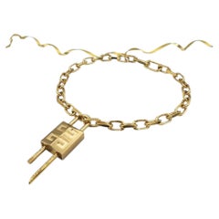 Collier Givenchy vintage à chaîne dorée avec cadenas, années 1980