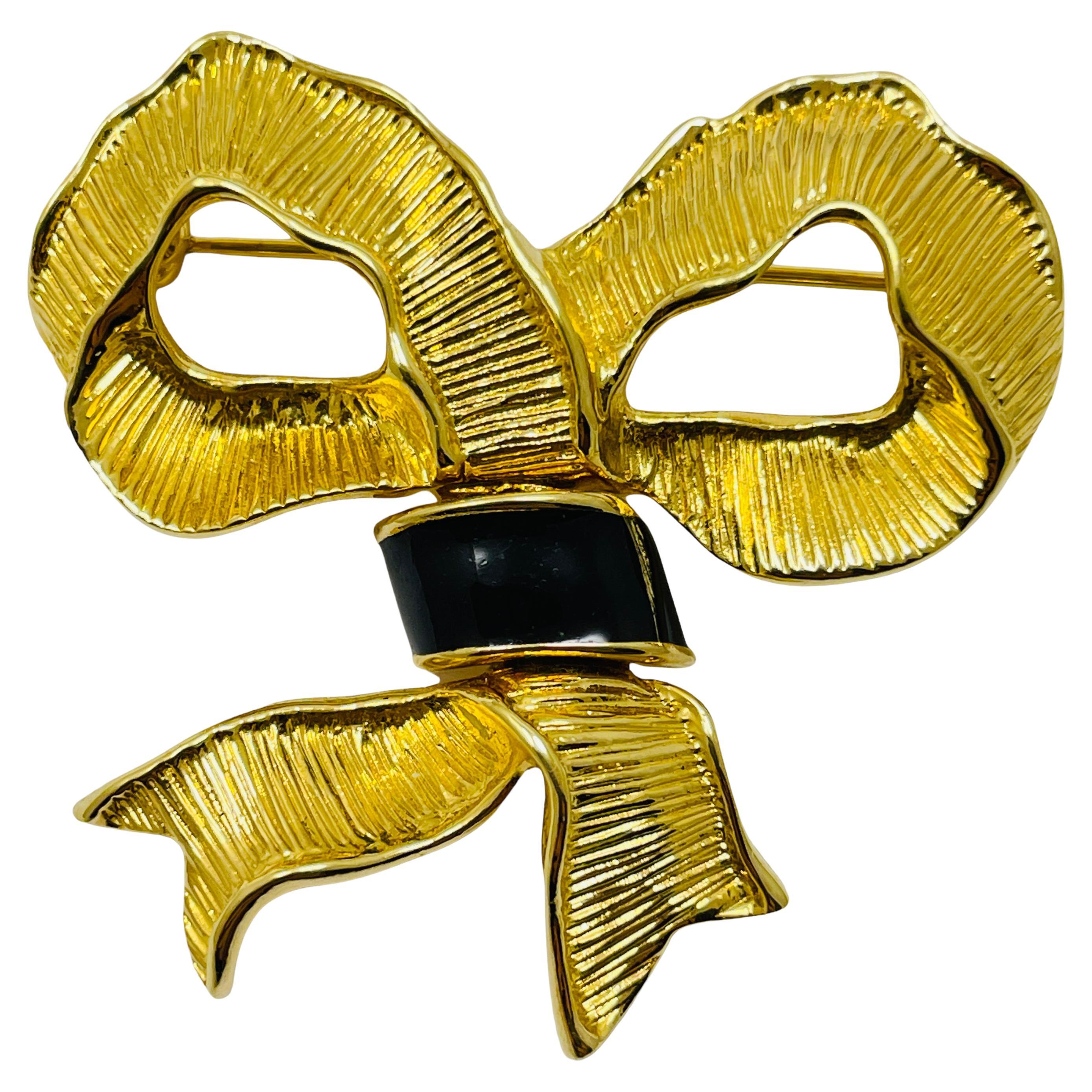 GIVENCHY vintage gold tone enamel bow designer brooch