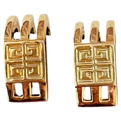 Pendientes unisex de Givenchy Vintage Gold, modelo 4G, con monograma, rectangulares, calados y abombados