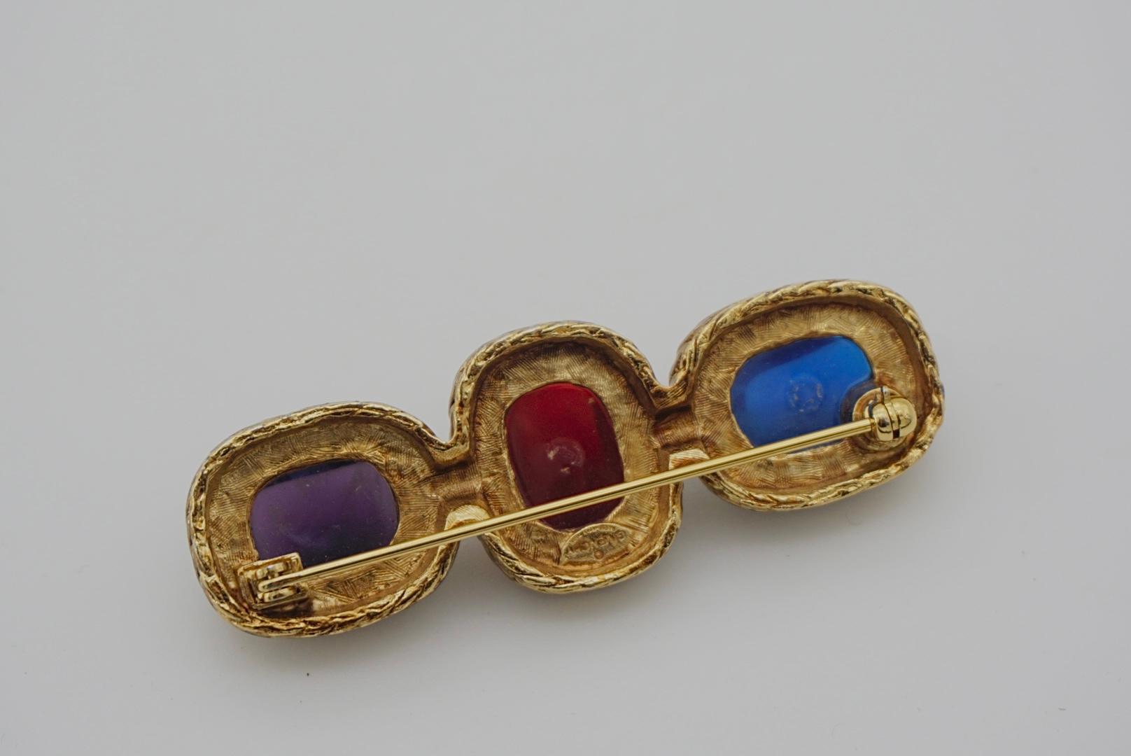 Givenchy Broche vintage Gripoix avec améthyste, rubis, saphir et trois cristaux en forme de barre 7