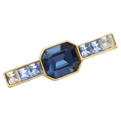 Broche Givenchy Vintage Gripoix, dorée, bleu marine, octogonale, carrée, avec cristaux transparents