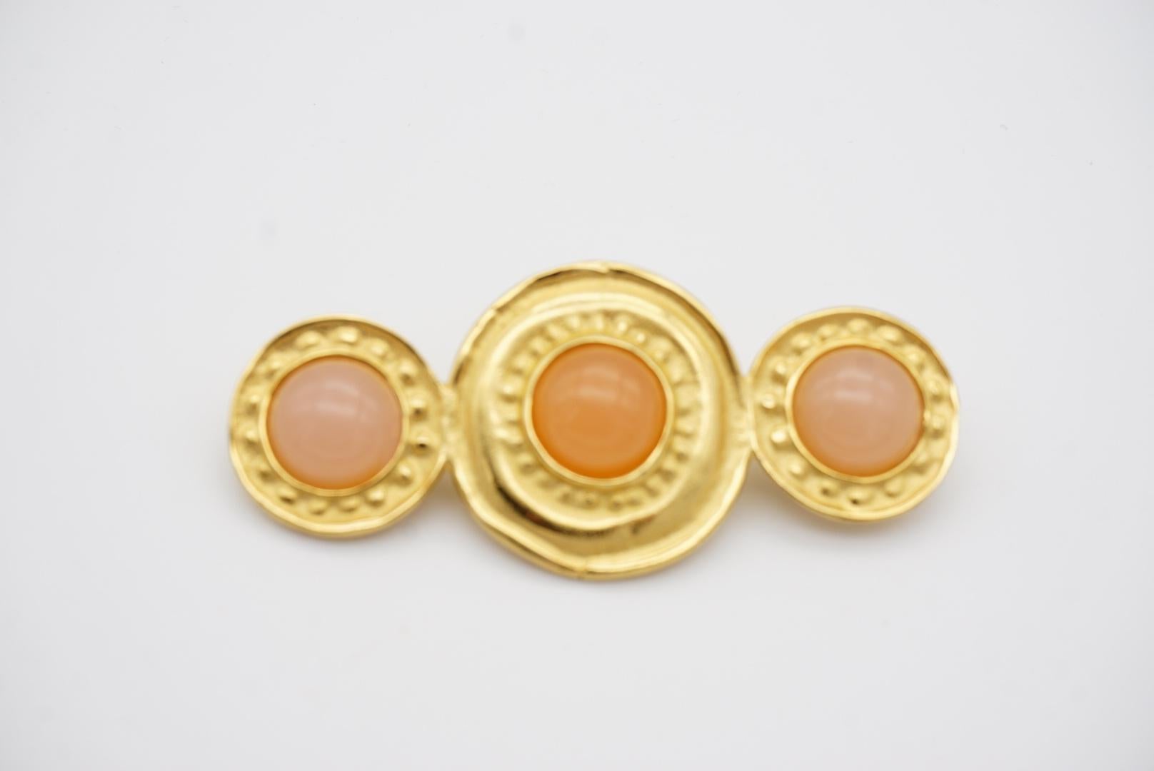 Givenchy Vintage Gripoix Long Round Pink Orange Trio Crystals Long Bar Brooch For Sale 2