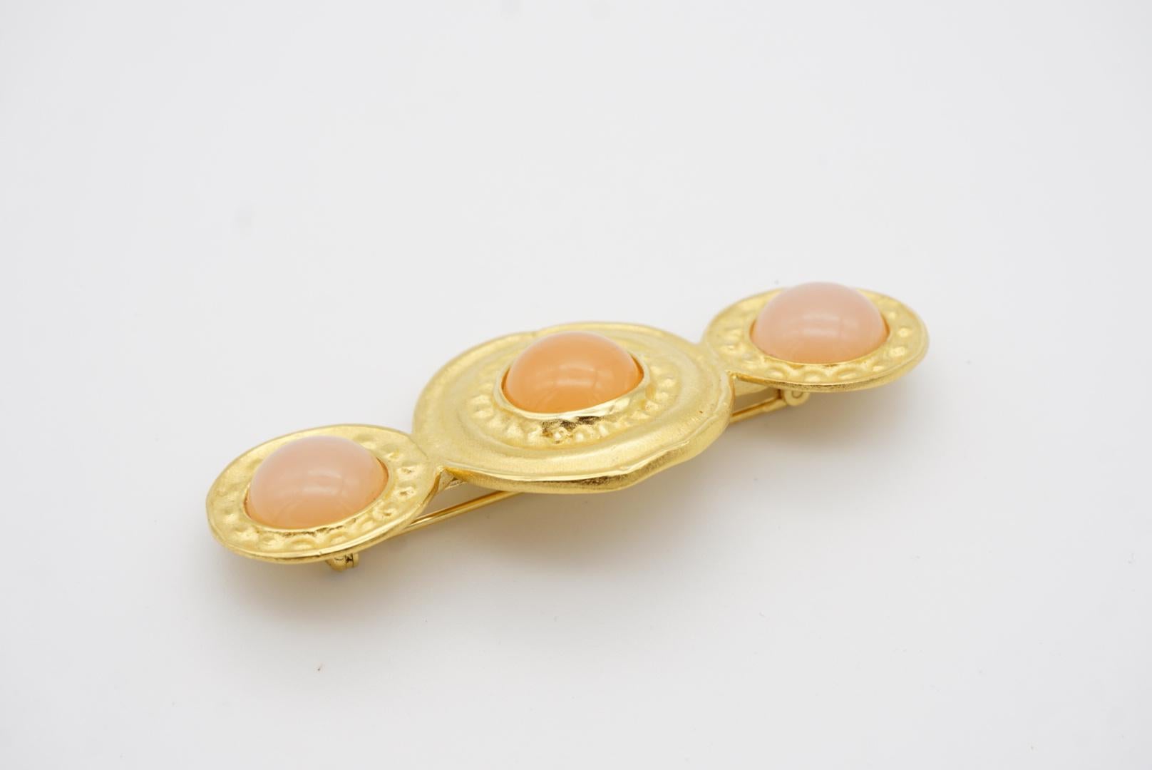 Givenchy Vintage Gripoix Long Round Pink Orange Trio Crystals Long Bar Brooch For Sale 3
