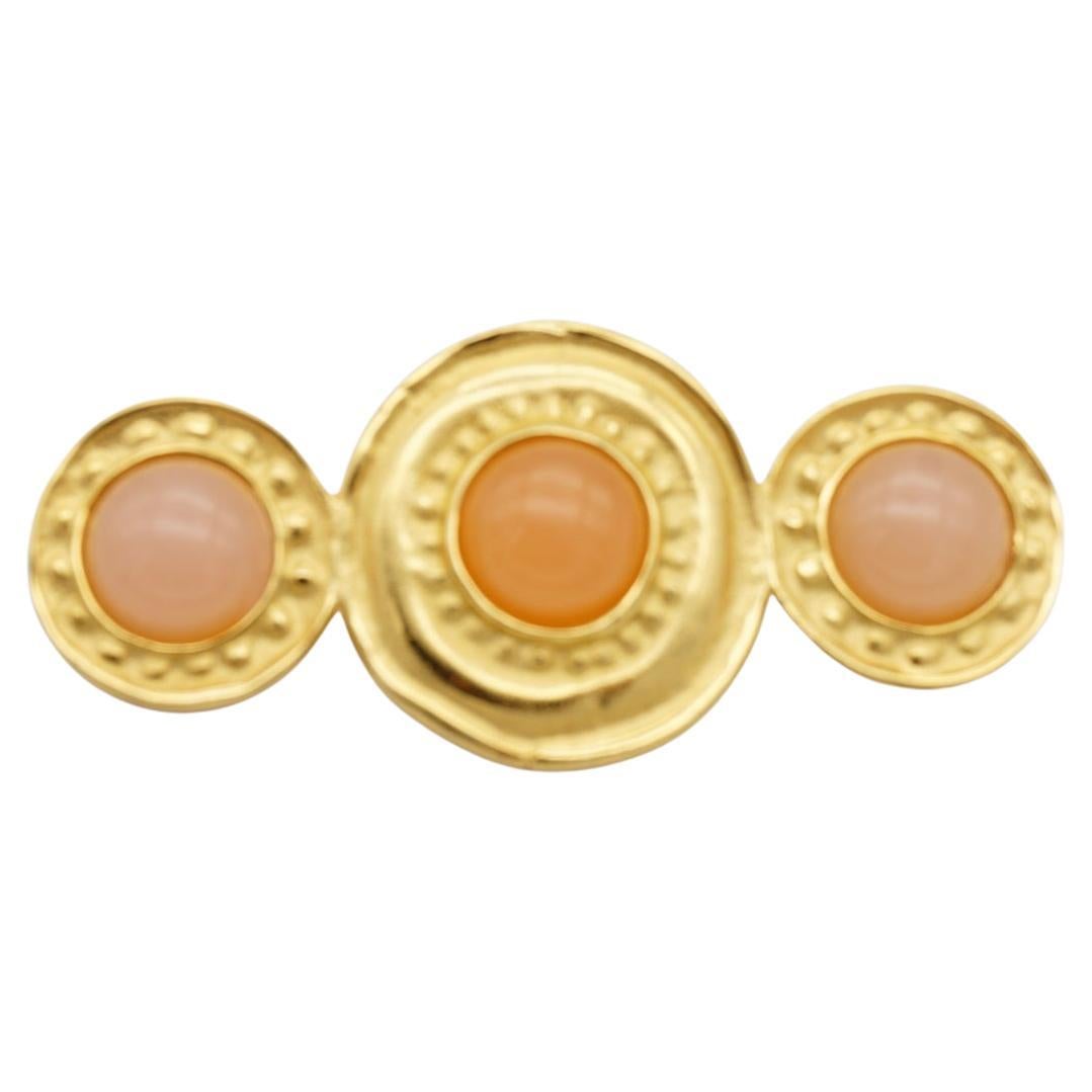 Givenchy Vintage Gripoix Long Round Pink Orange Trio Crystals Long Bar Brooch For Sale