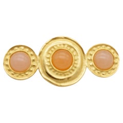 Givenchy Retro Gripoix Long Round Pink Orange Trio Crystals Long Bar Brooch