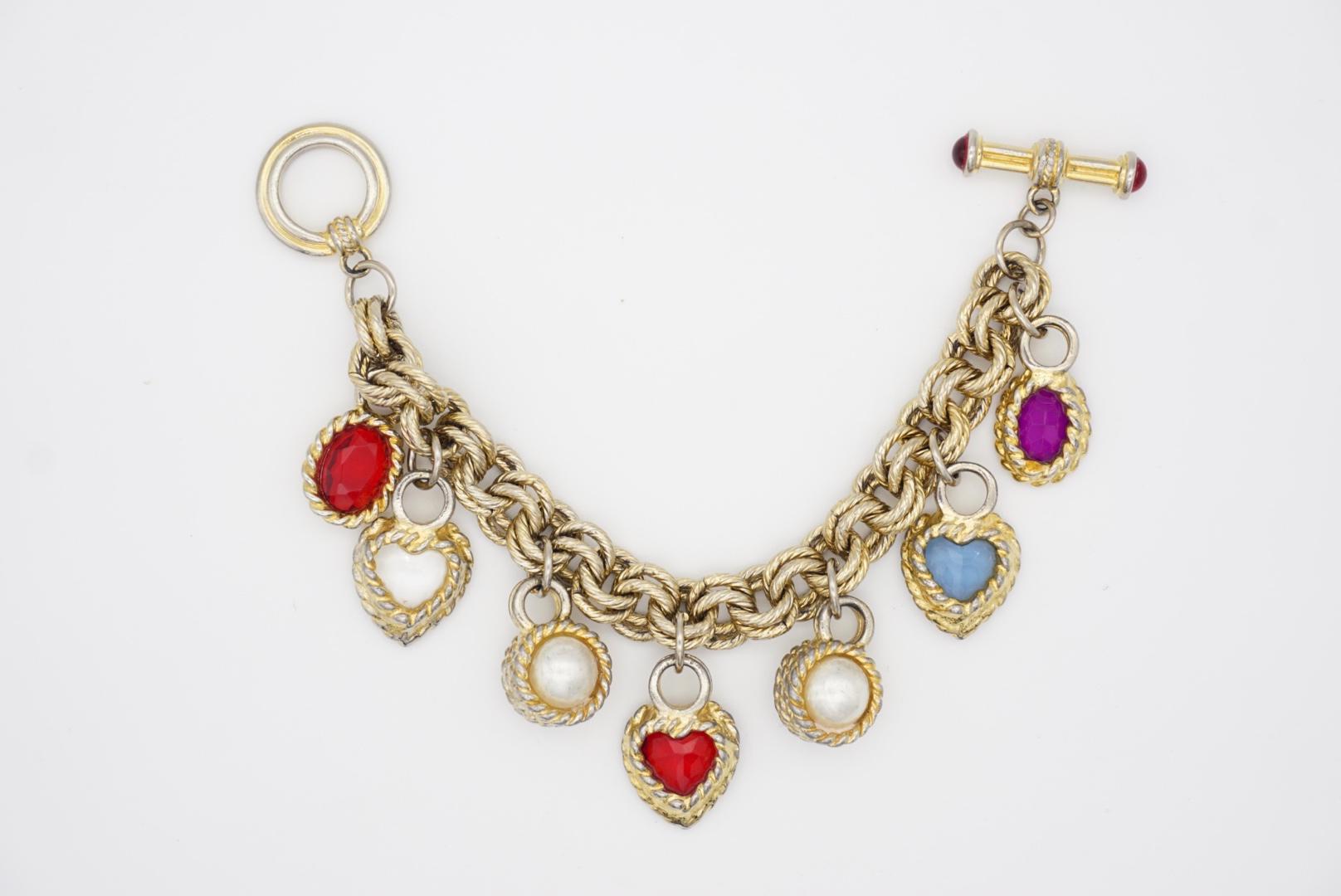 Givenchy Vintage Gripoix Ruby Amethyst Sapphire Pearl Heart Charms Bracelet en vente 5