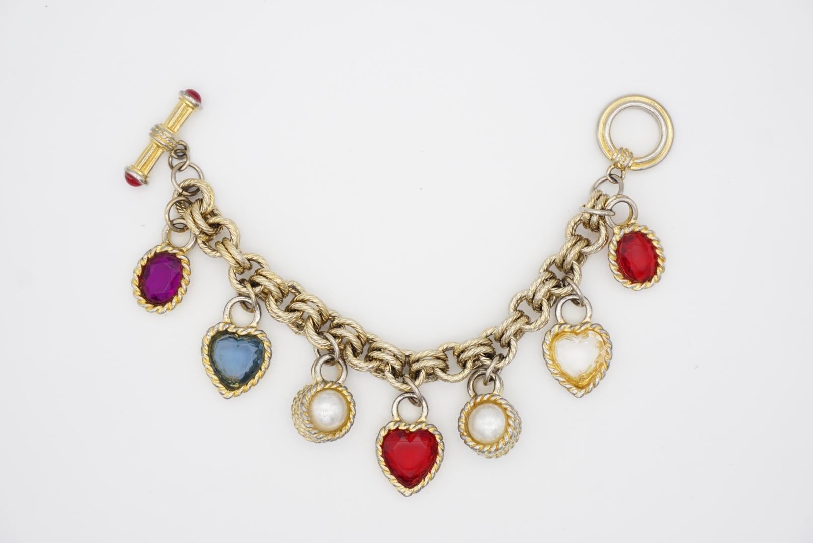 Givenchy Vintage Gripoix Ruby Amethyst Sapphire Pearl Heart Charms Bracelet en vente 6