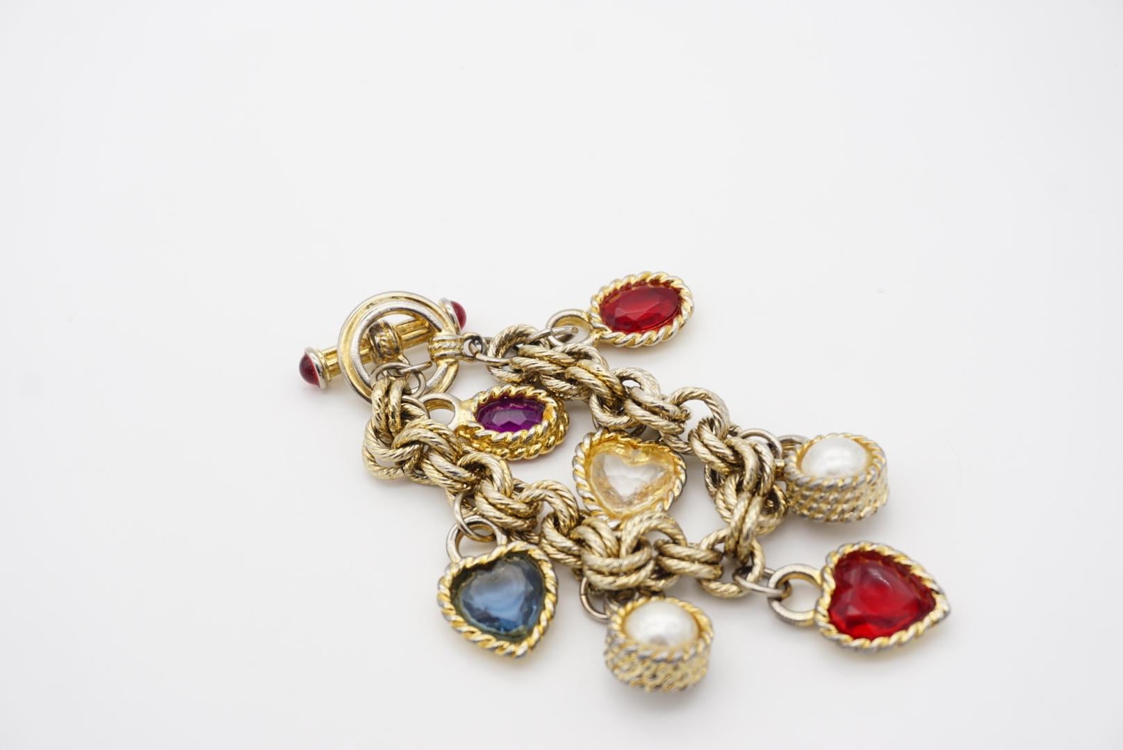 Givenchy Vintage Gripoix Ruby Amethyst Sapphire Pearl Heart Charms Bracelet en vente 7