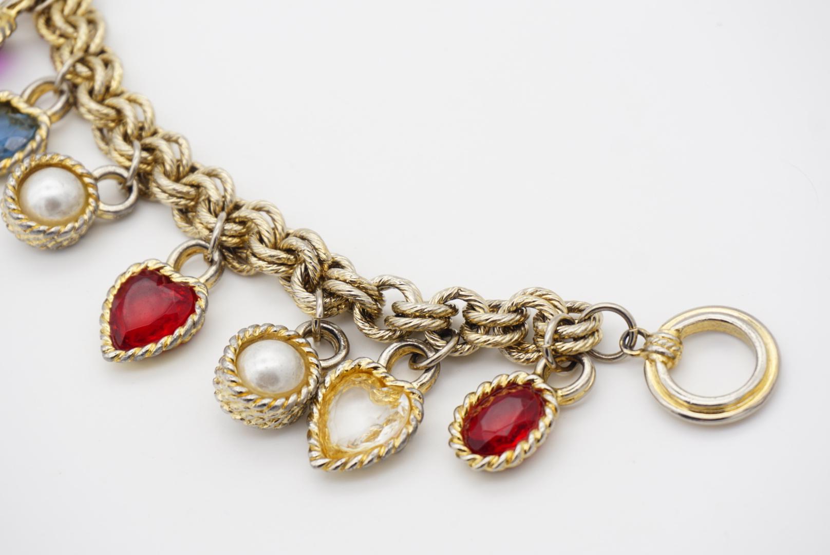 Givenchy Vintage Gripoix Ruby Amethyst Sapphire Pearl Heart Charms Bracelet en vente 8