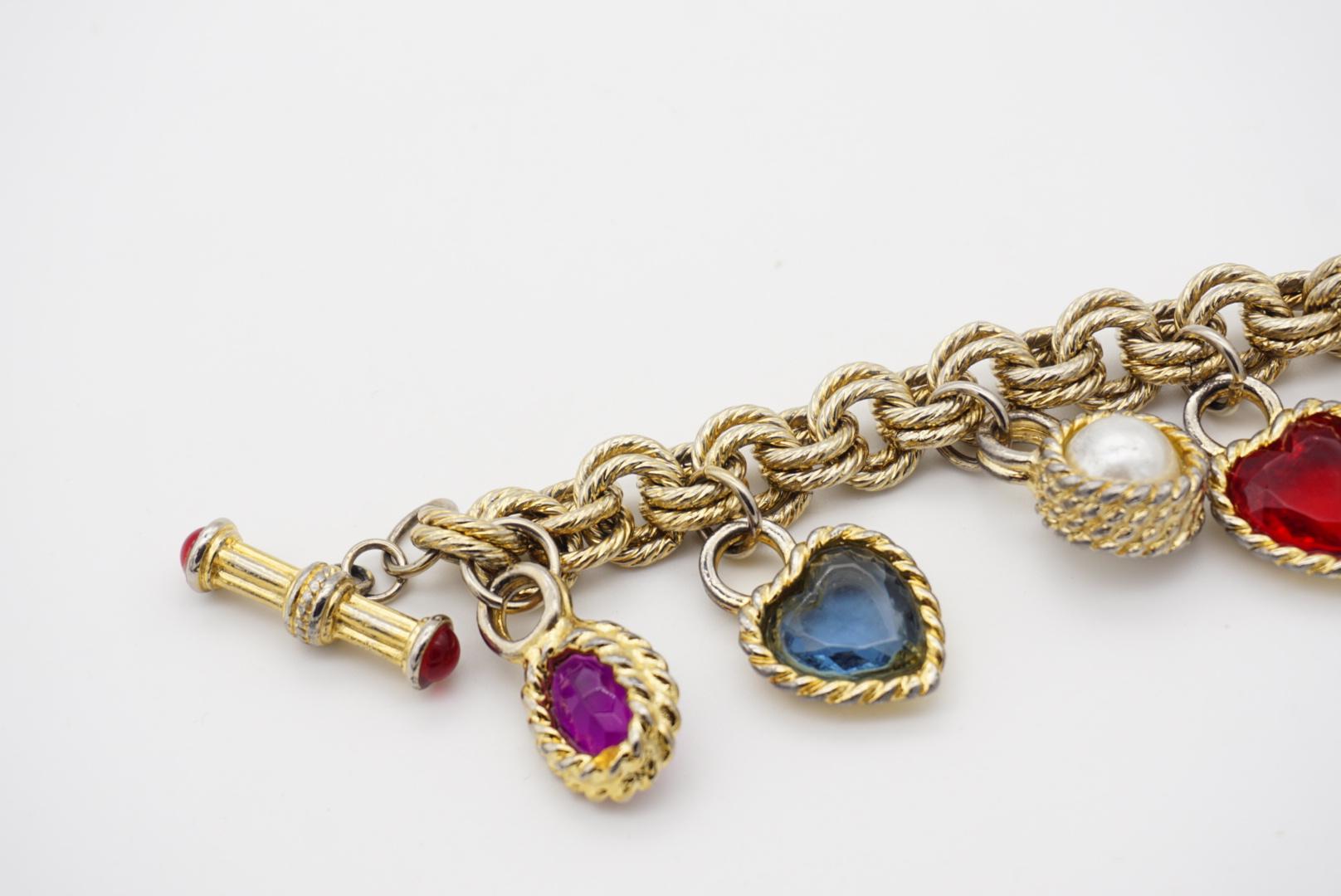 Givenchy Vintage Gripoix Ruby Amethyst Sapphire Pearl Heart Charms Bracelet en vente 9