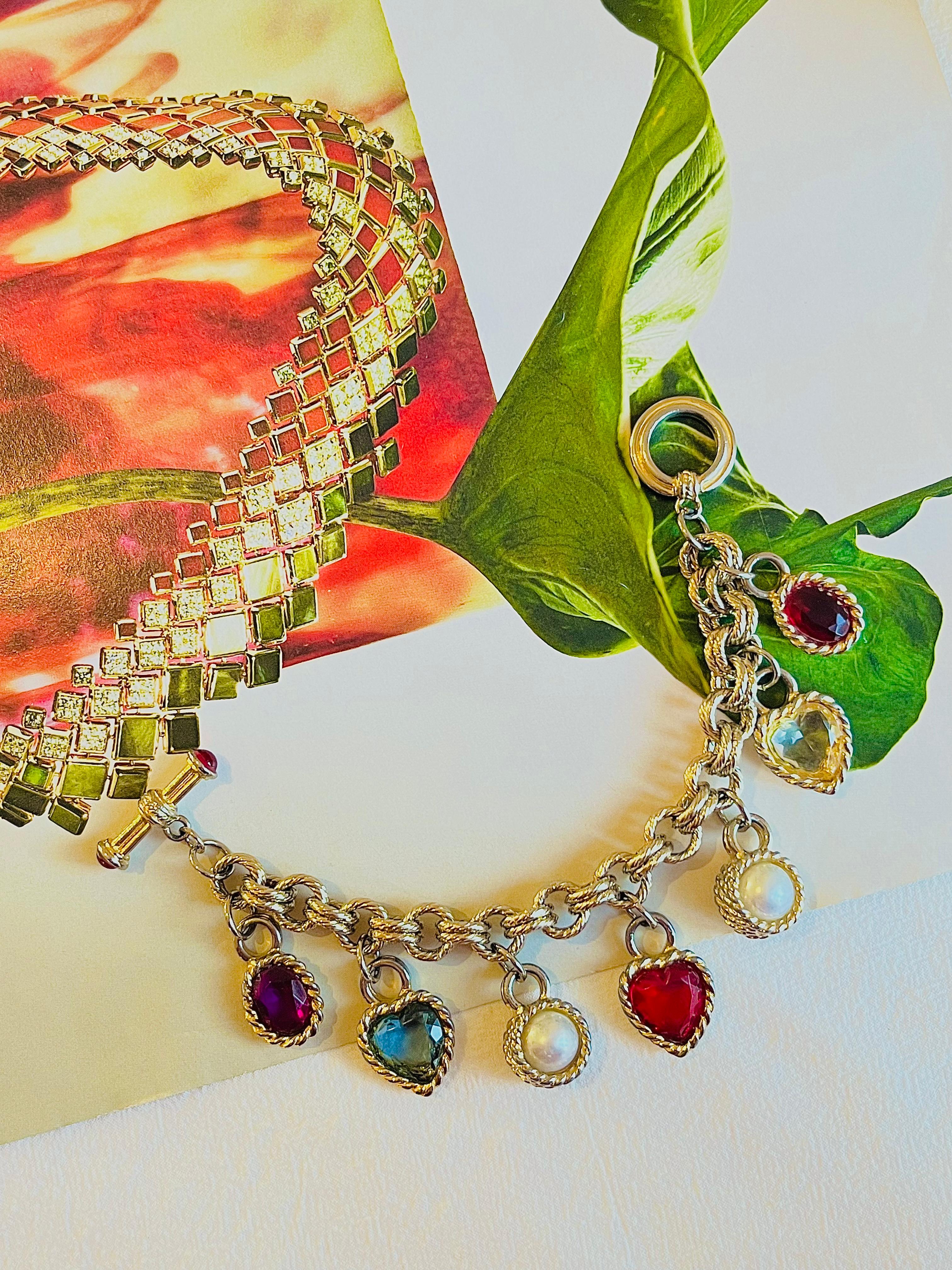 Art nouveau Givenchy Vintage Gripoix Ruby Amethyst Sapphire Pearl Heart Charms Bracelet en vente