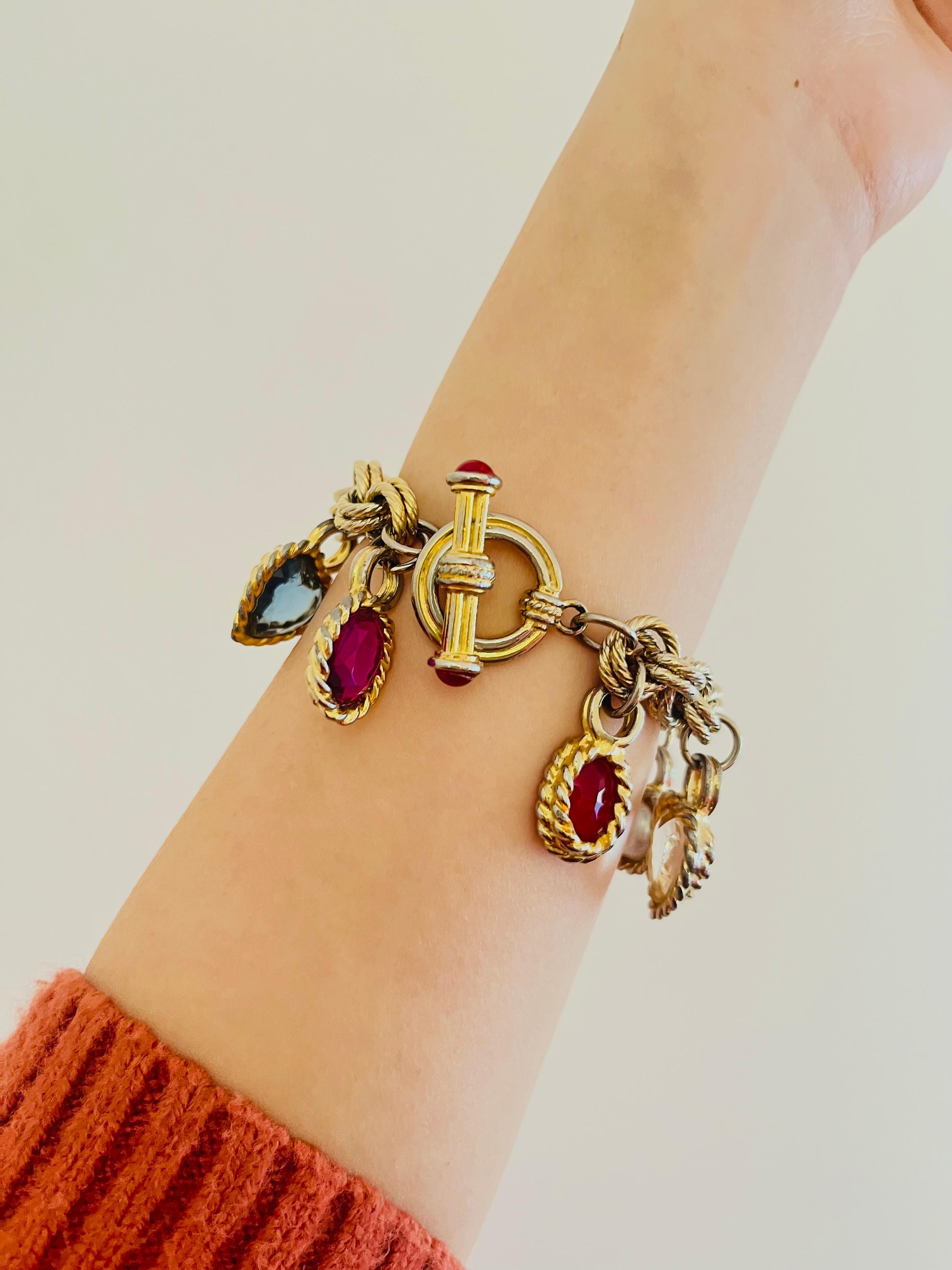 Givenchy Vintage Gripoix Ruby Amethyst Sapphire Pearl Heart Charms Bracelet Pour femmes en vente