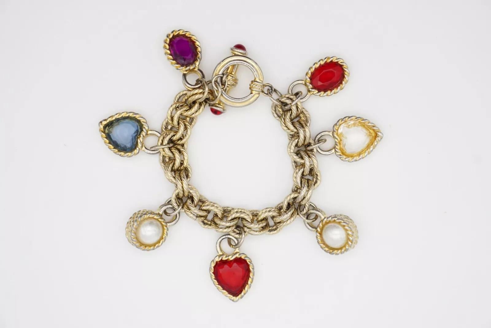 Givenchy Vintage Gripoix Ruby Amethyst Sapphire Pearl Heart Charms Bracelet en vente 4