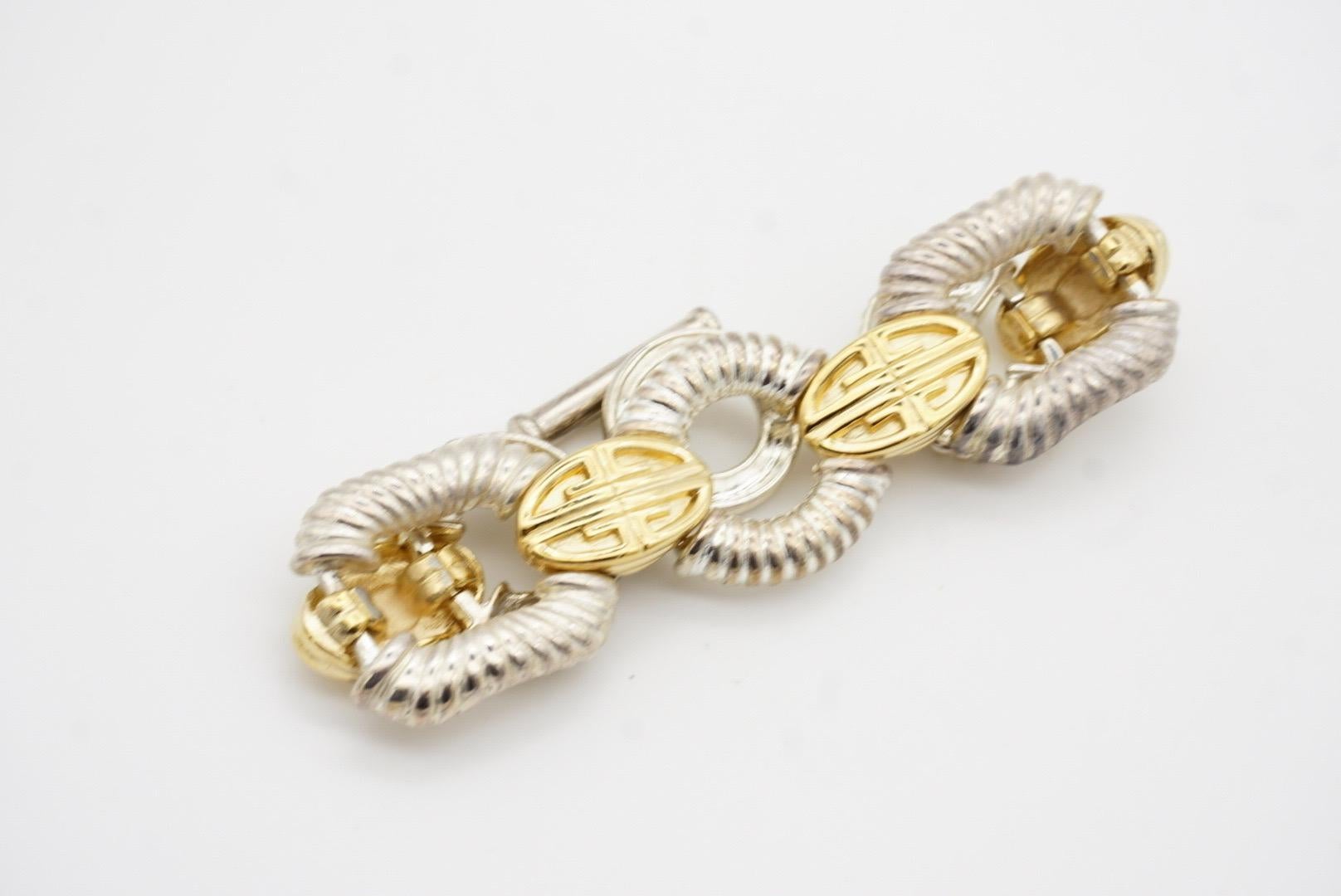 Givenchy Vintage Iconic Logo Monogram Silver Gold Interlocked Link Bracelet 6