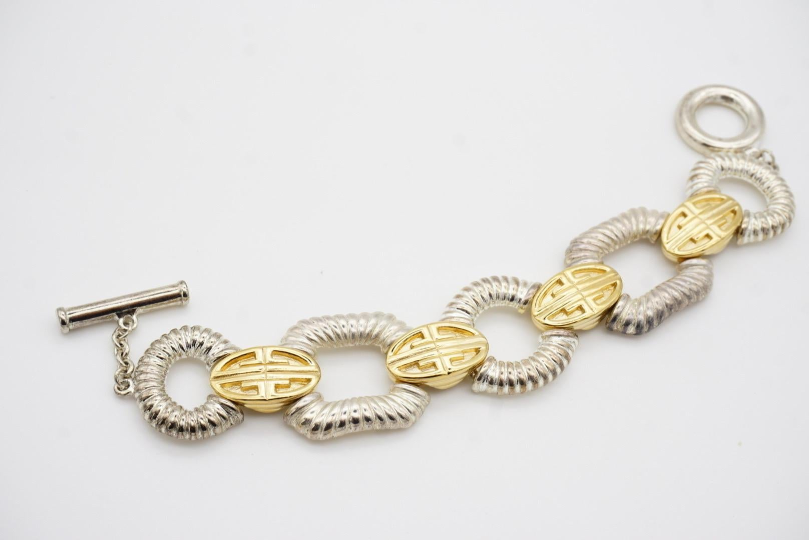 Givenchy Vintage Iconic Logo Monogram Silver Gold Interlocked Link Bracelet 7