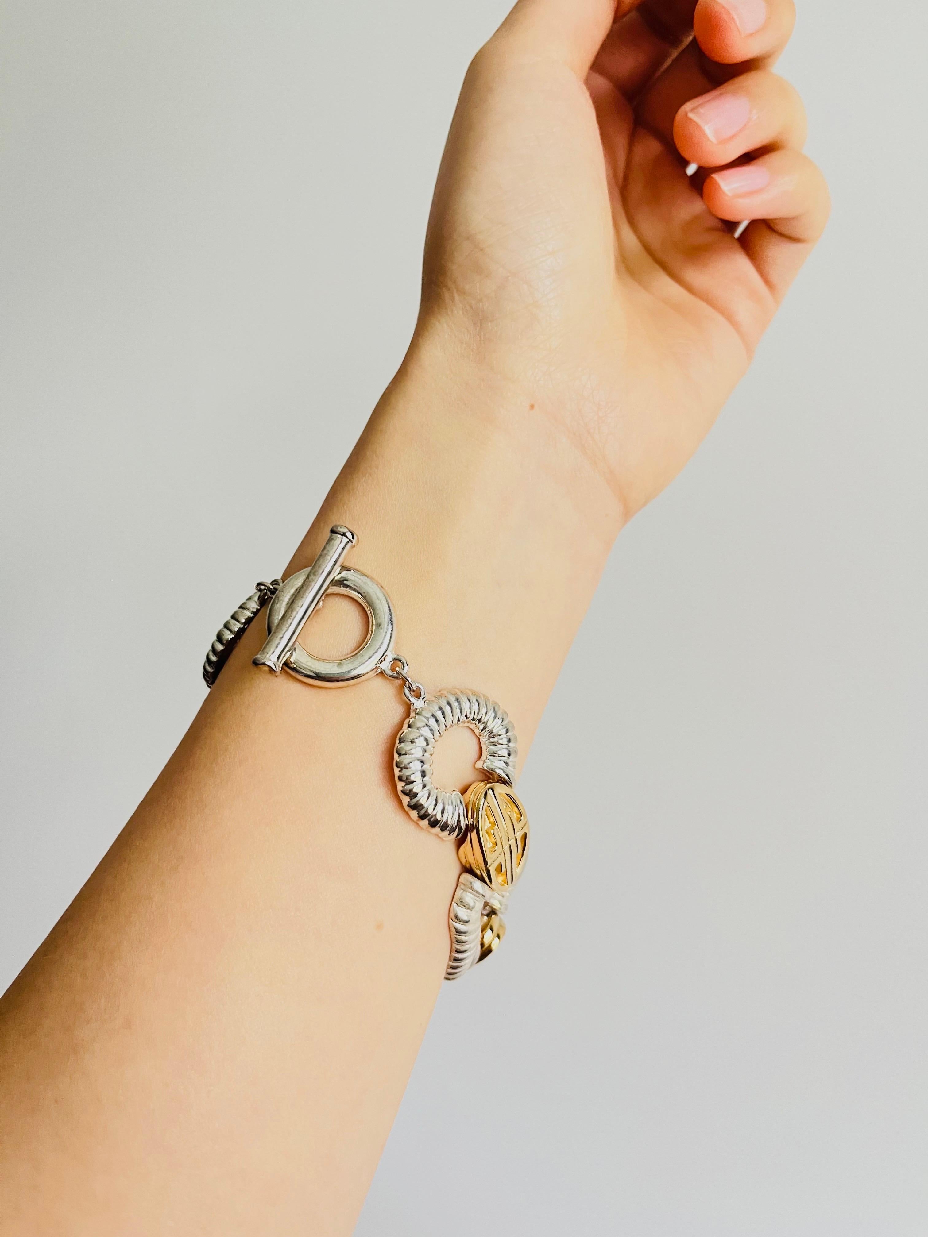 Givenchy Vintage Iconic Logo Monogram Silver Gold Interlocked Link Bracelet 1