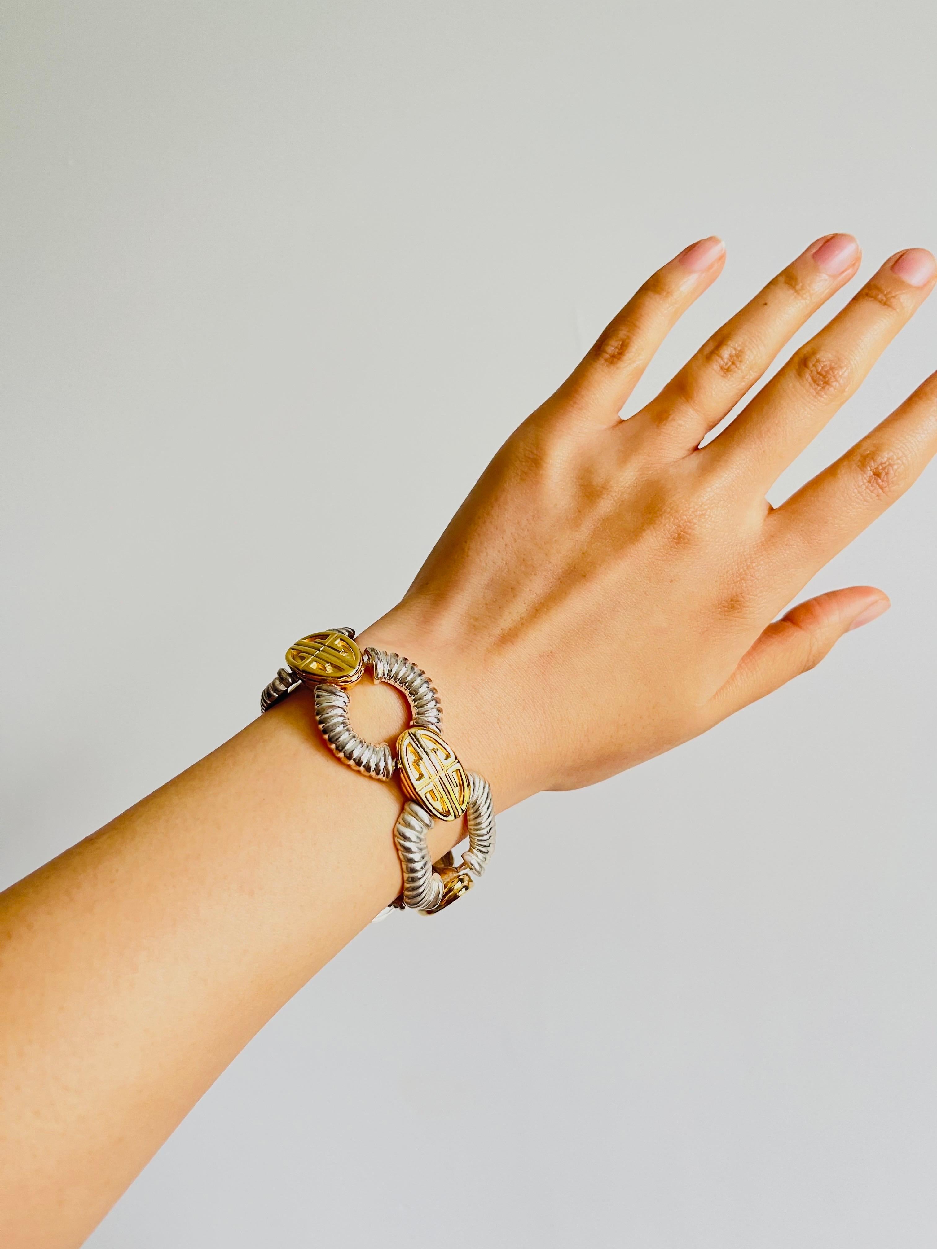Givenchy Vintage Iconic Logo Monogram Silver Gold Interlocked Link Bracelet 3