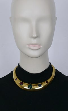 GIVENCHY Vintage Jewelled Gold Tone Collar Necklace