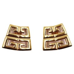 Givenchy Vintage Jumbo Oversized 4G Gold Clip On Earrings