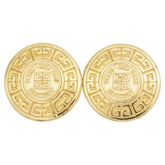 Givenchy Vintage Large 4G Logo Monogram Relief Medallion Button Clip Earrings