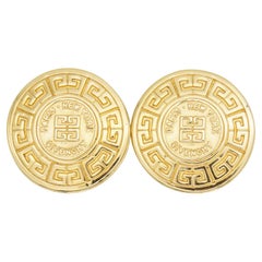 Givenchy Vintage Large 4G Logo Monogram Relief Medallion Button Clip Earrings