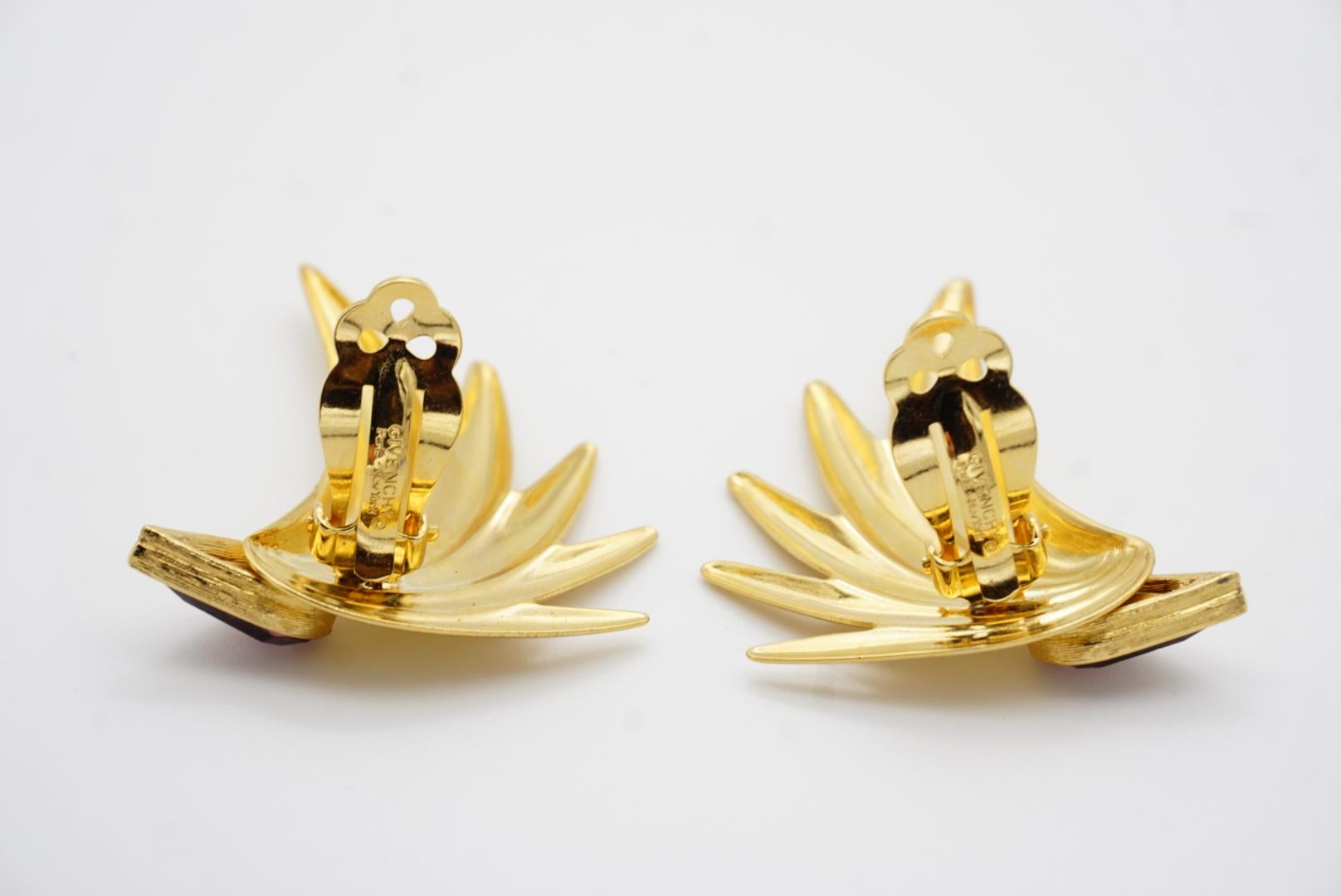 Givenchy Vintage Large Gripoix Amethyst Crystals Tear Drop Wing Leaf Earrings 9