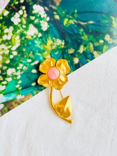 Givenchy Vintage Large Gripoix Round Pink Orange Crystal Bud Flower Leaf Brooch