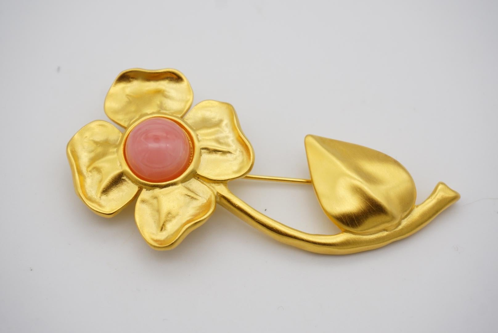 Givenchy Vintage Large Gripoix Round Pink Orange Crystal Bud Flower Leaf Brooch For Sale 2
