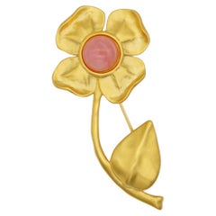 Givenchy - Grande broche vintage Gripoix ronde en forme de fleur en cristal rose et orange avec bourgeons