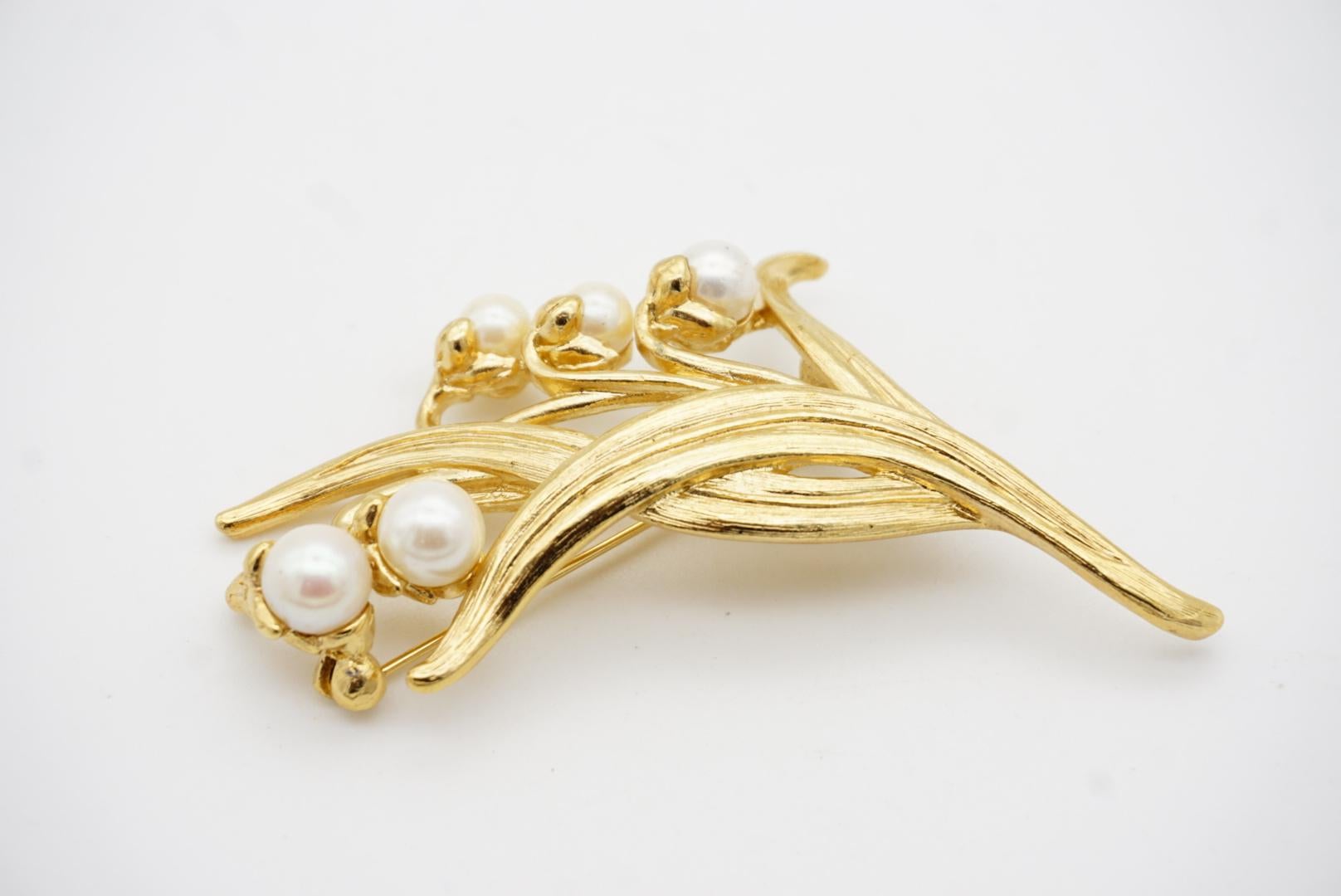 Givenchy Vintage Large Lily Of The Valley White Pearls Bell Flower Leaf Brooch 6