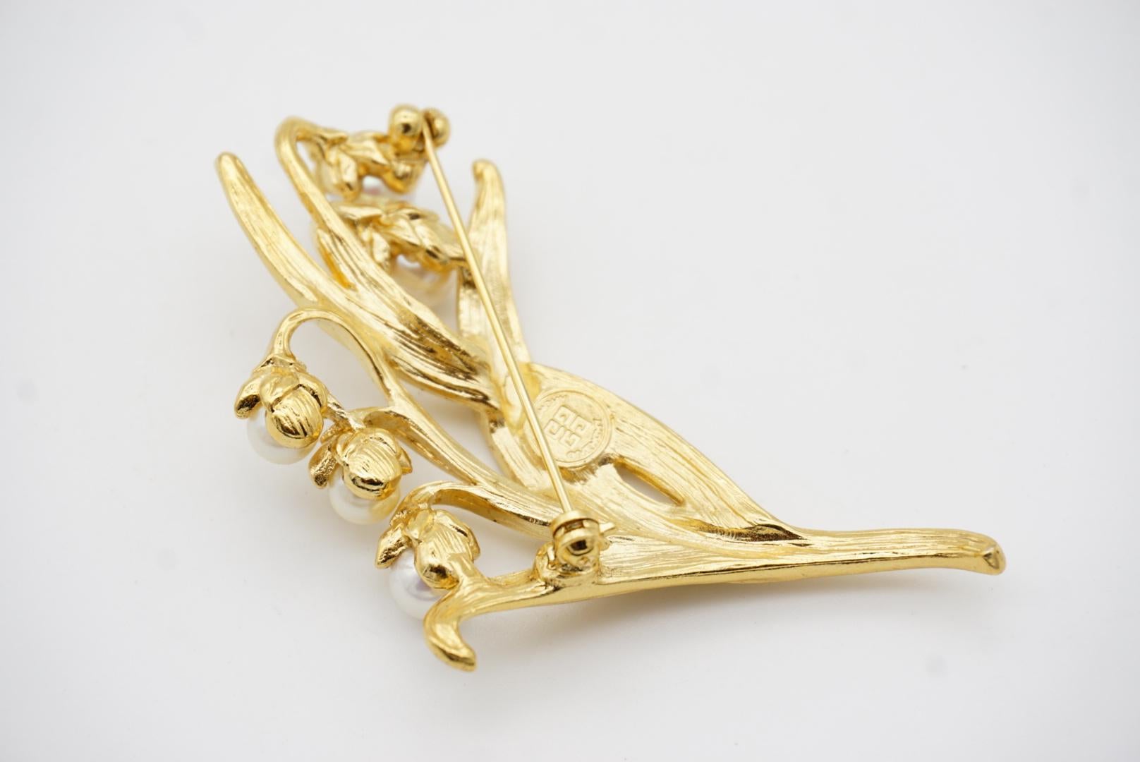 Givenchy Vintage Large Lily Of The Valley White Pearls Bell Flower Leaf Brooch 8