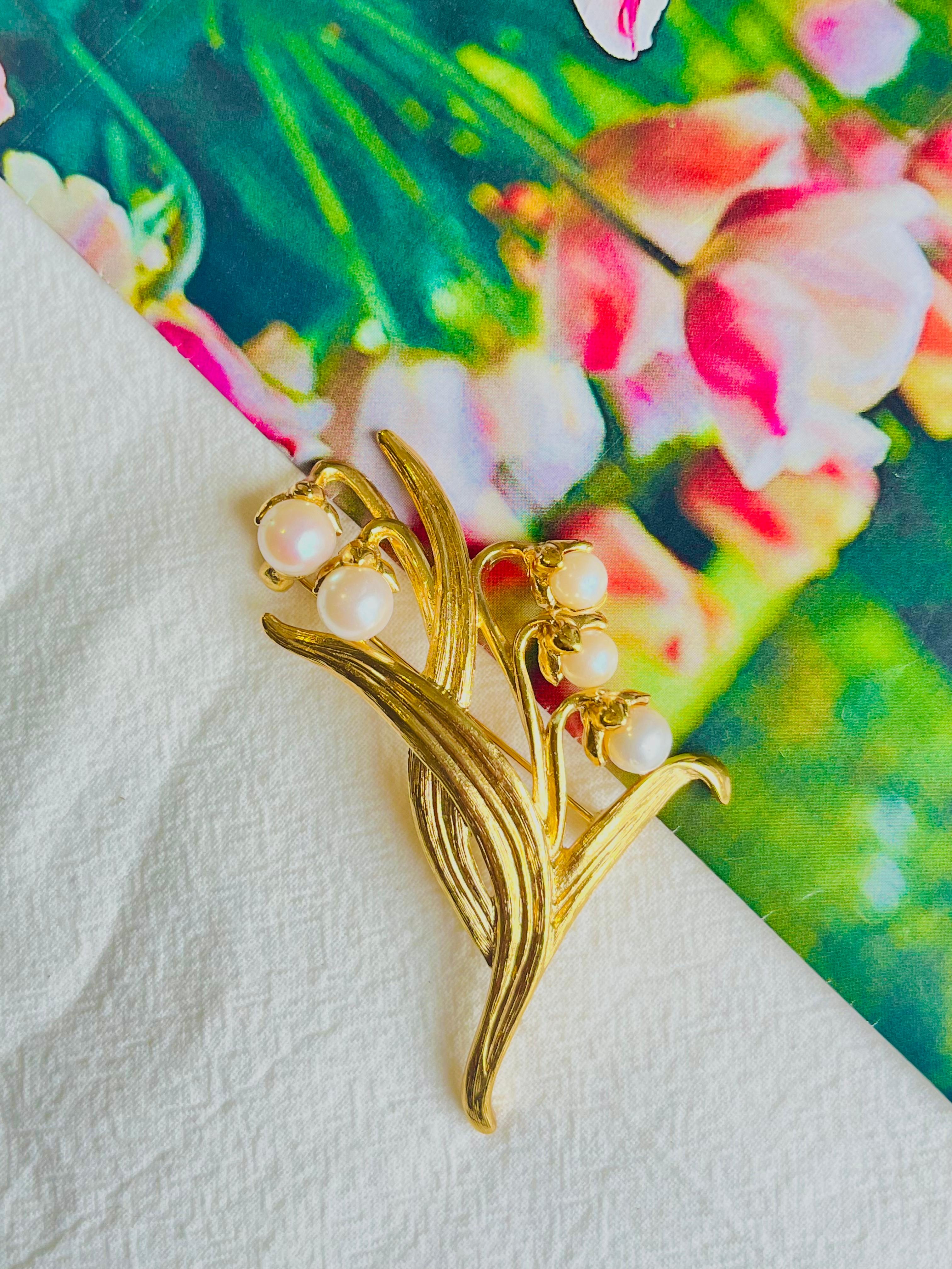 Art Deco Givenchy Vintage Large Lily Of The Valley White Pearls Bell Flower Leaf Brooch