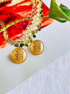 Givenchy Vintage Large Logo Monogram Iconic Round Circle Gold Clip On Earrings