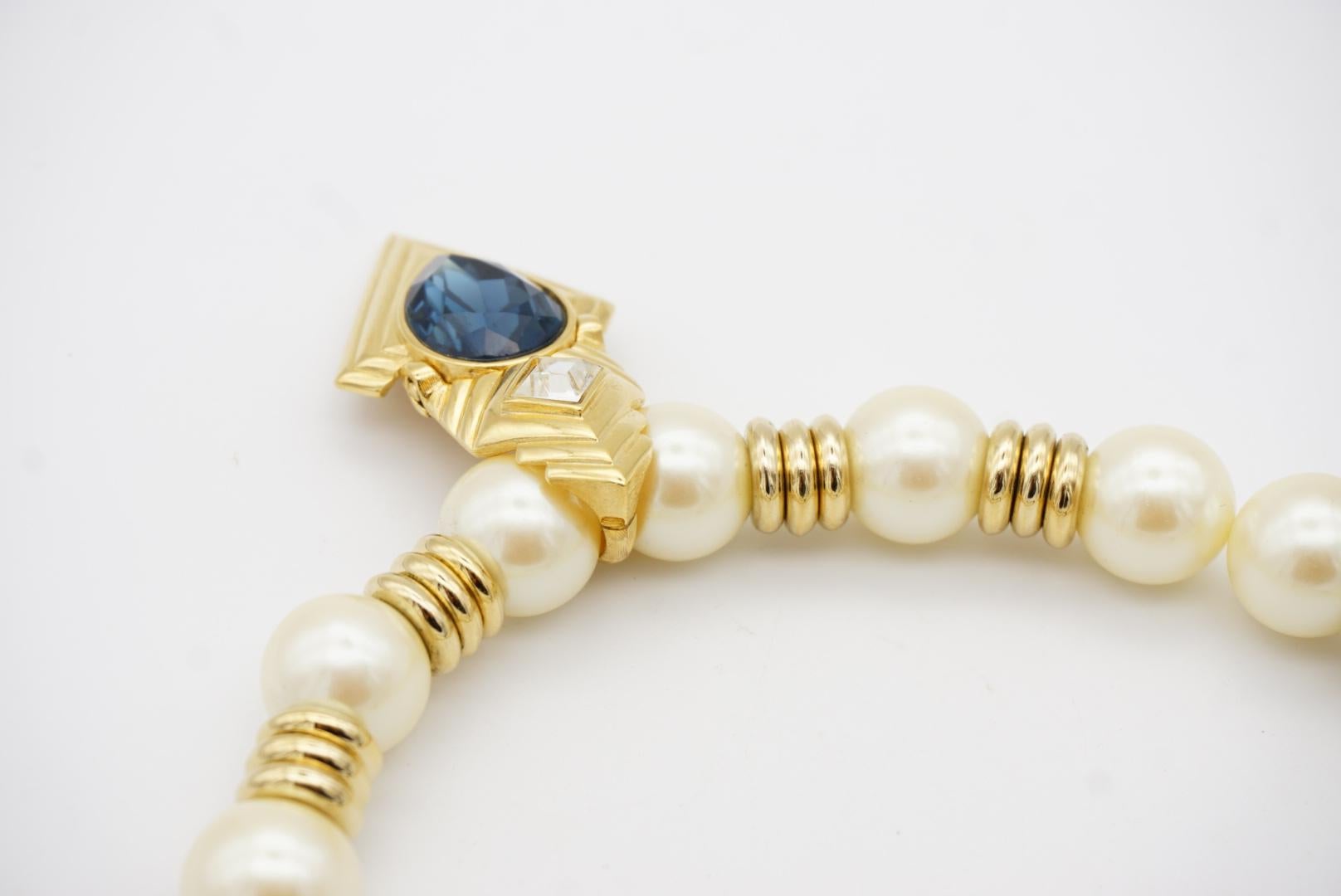 Givenchy Vintage Large Sapphire Diamond Tear Drop White Round Pearls Necklace For Sale 6