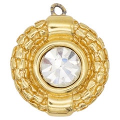 Givenchy Vintage Large Textured Gold Round Polygon Sparking Crystal Pendant