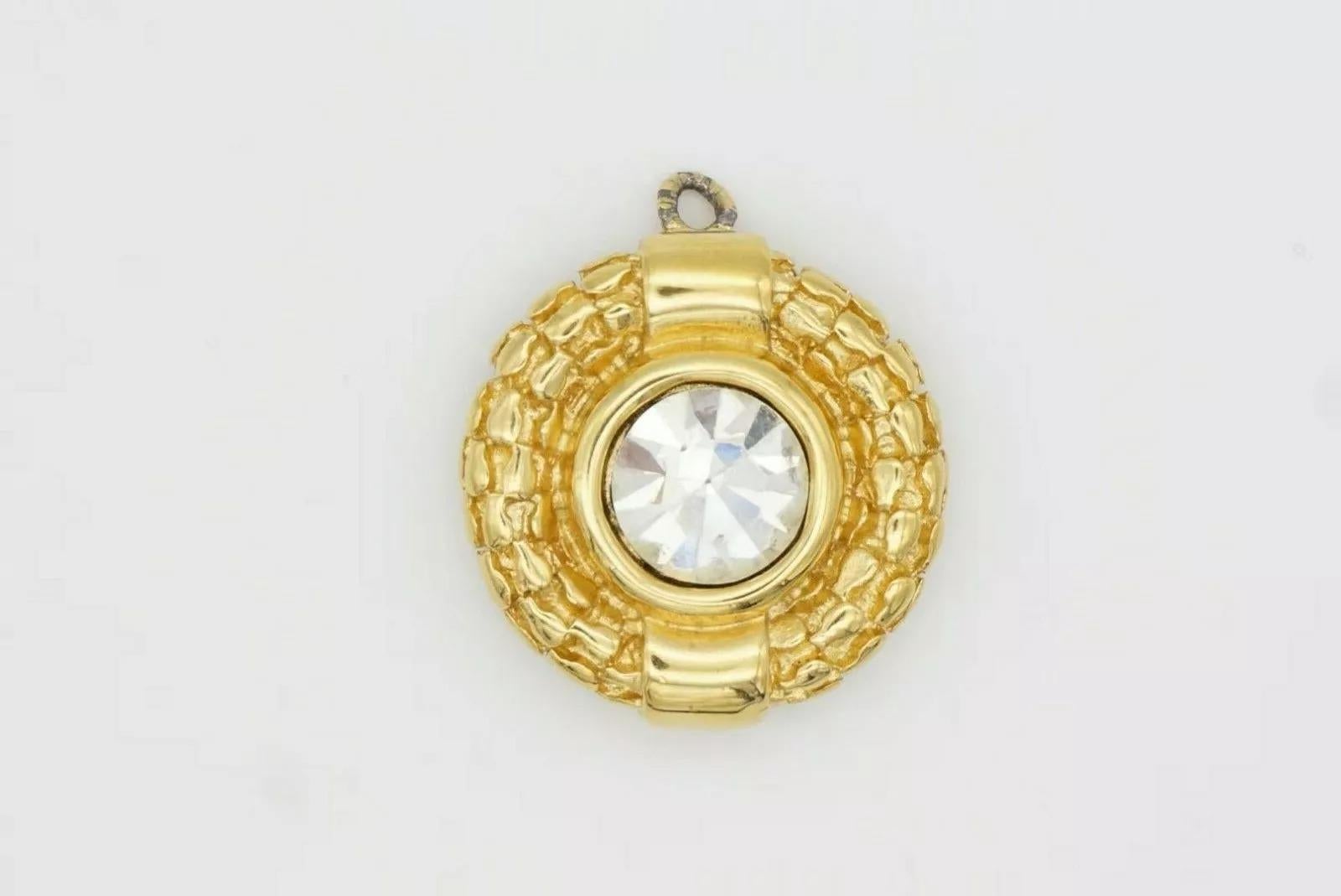 Givenchy Vintage Large Textured Round Polygon Sparking Crystal Gold Pendant For Sale 8
