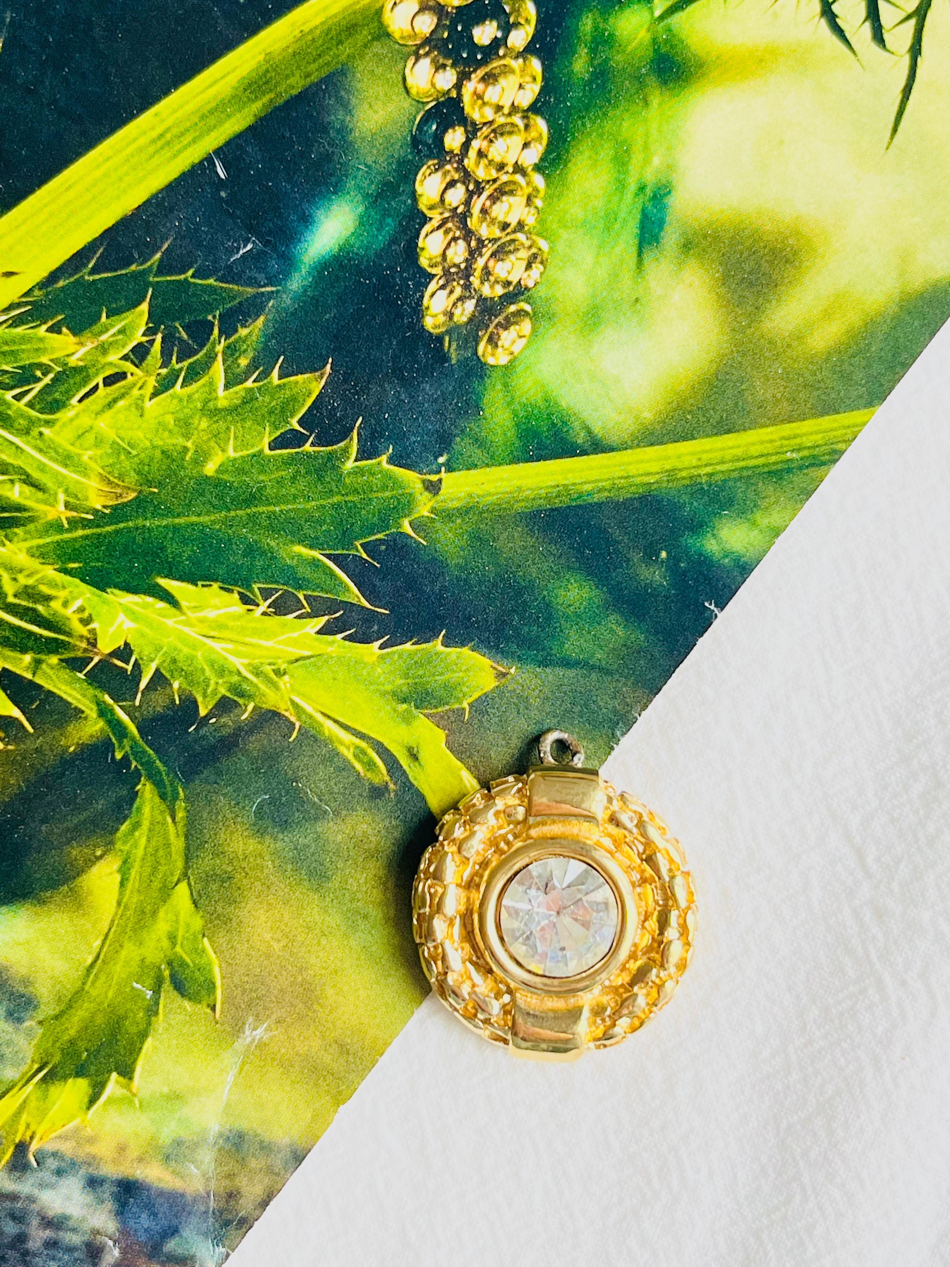 Women's or Men's Givenchy Vintage Large Textured Round Polygon Sparking Crystal Gold Pendant For Sale
