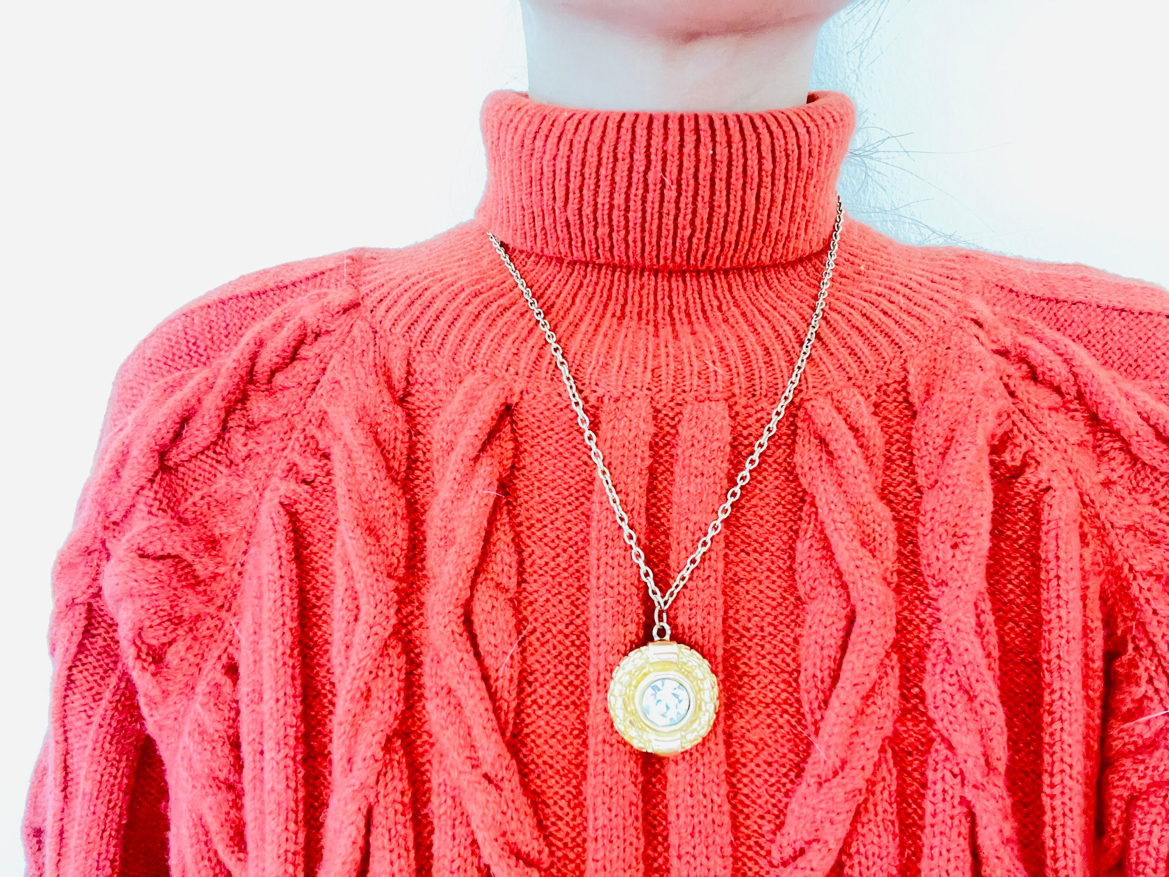 Givenchy Vintage Large Textured Round Polygon Sparking Crystal Gold Pendant For Sale 1
