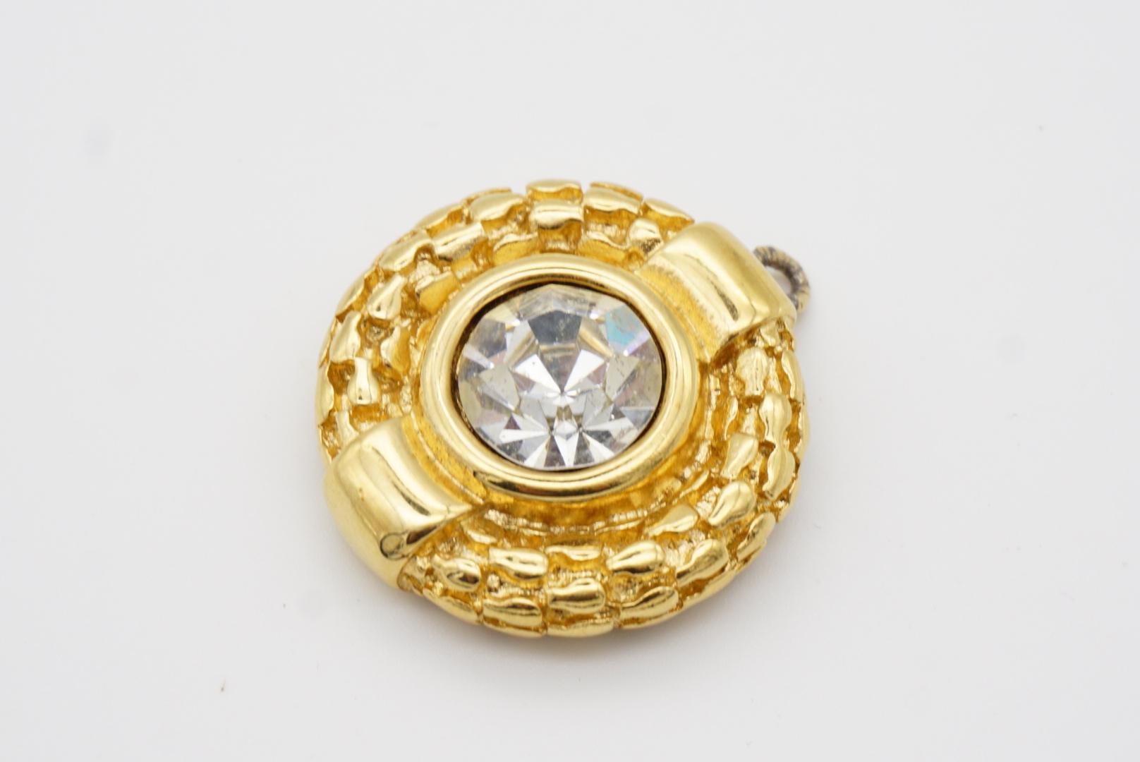 Givenchy Vintage Large Textured Round Polygon Sparking Crystal Gold Pendant For Sale 4