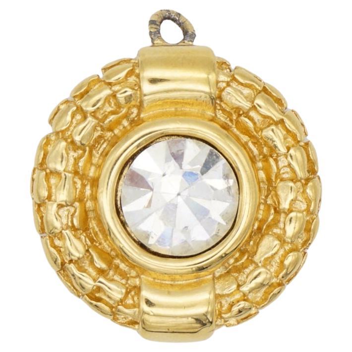 Givenchy Vintage Large Textured Round Polygon Sparking Crystal Gold Pendant For Sale