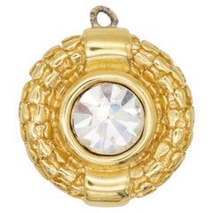 Givenchy Vintage Large Textured Round Polygon Sparking Crystal Gold Pendant