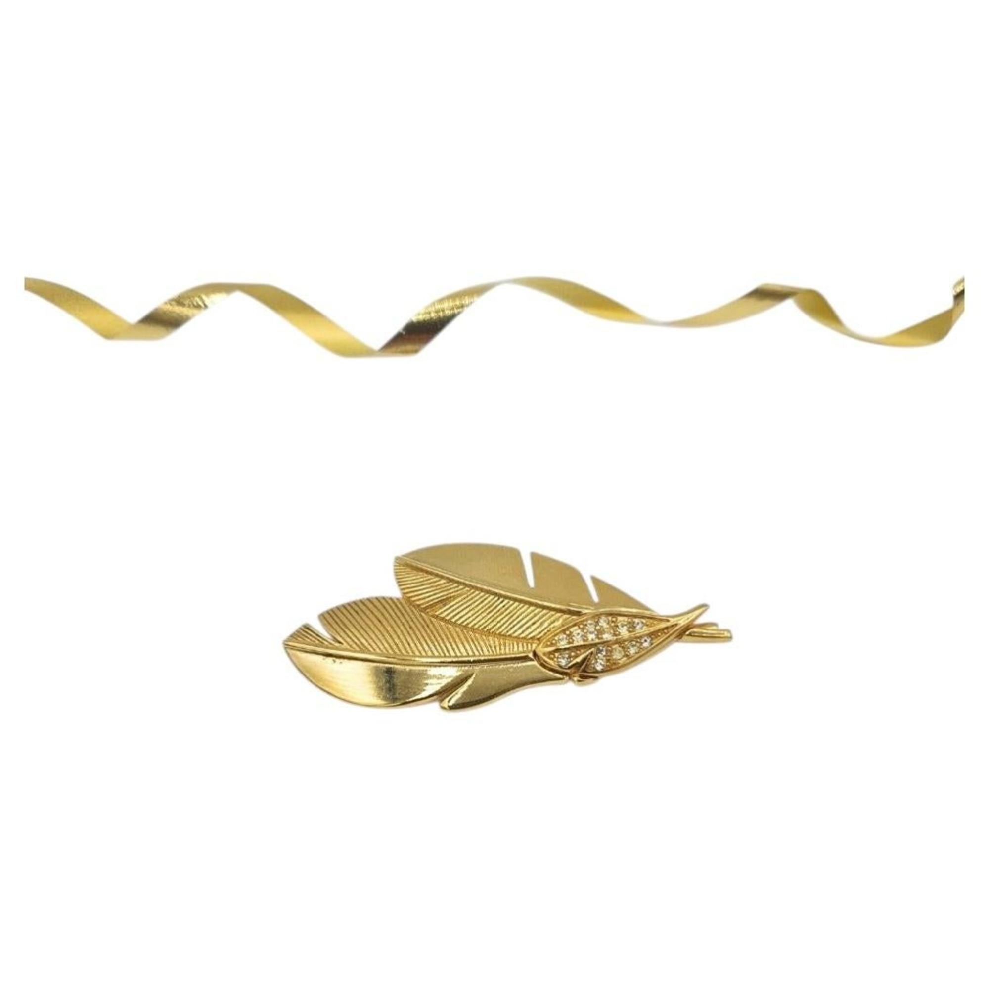 Pre-owned Givenchy Vintage Gold-tone Leaf Brooch With Crystals, France, 1980s In Multi