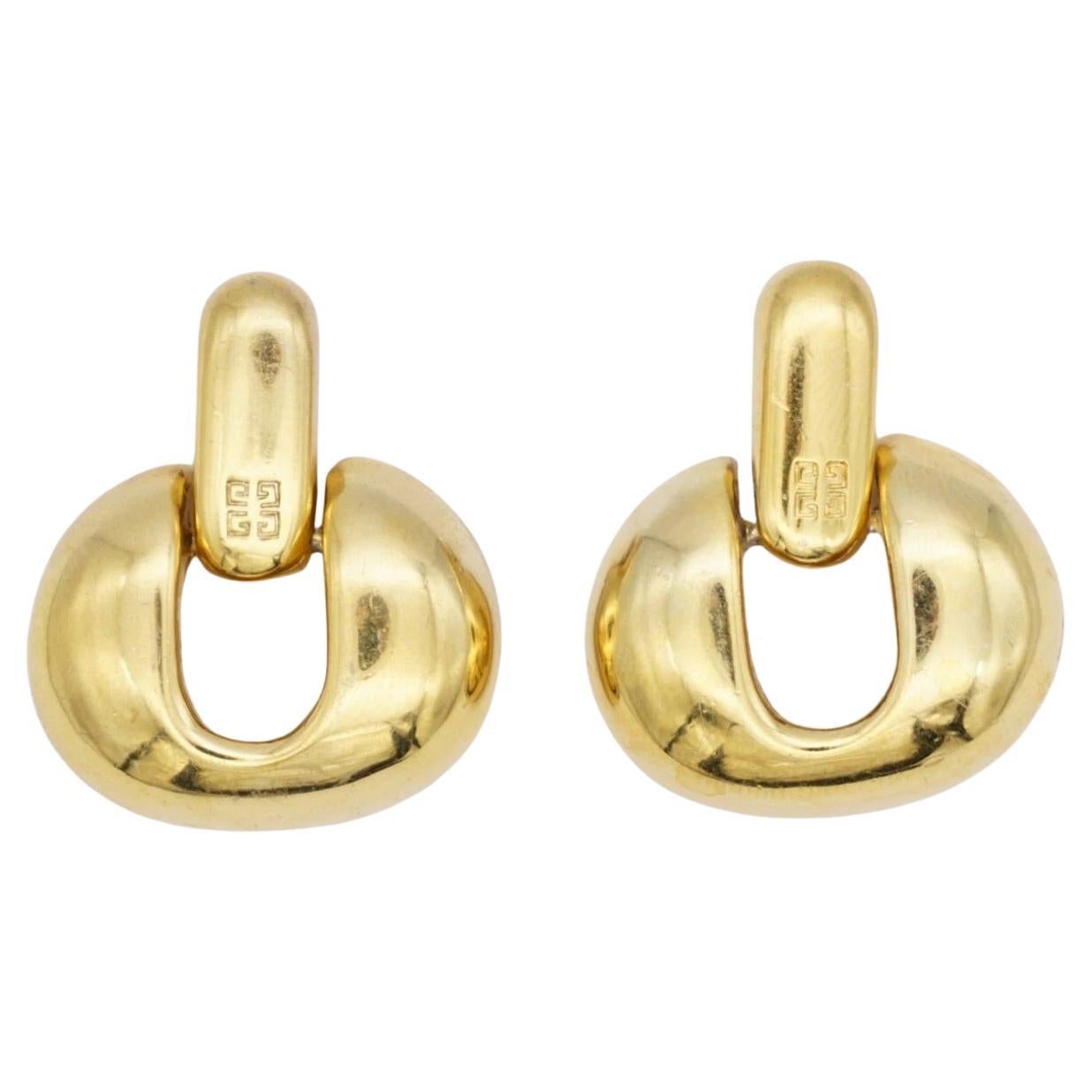 Givenchy Vintage Logo 4G Monogram Door Knocker Oval Hoop Drop Pierced Earrings For Sale