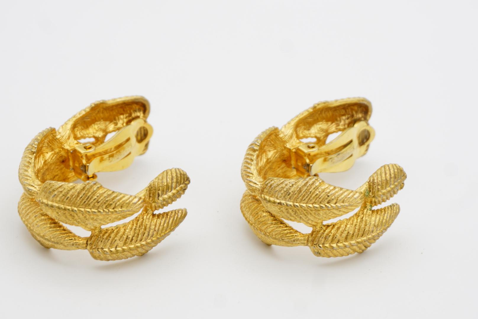 Givenchy Vintage Massive Double Leaf Circle Hoop Dome Chunky Clip Gold Earrings For Sale 6