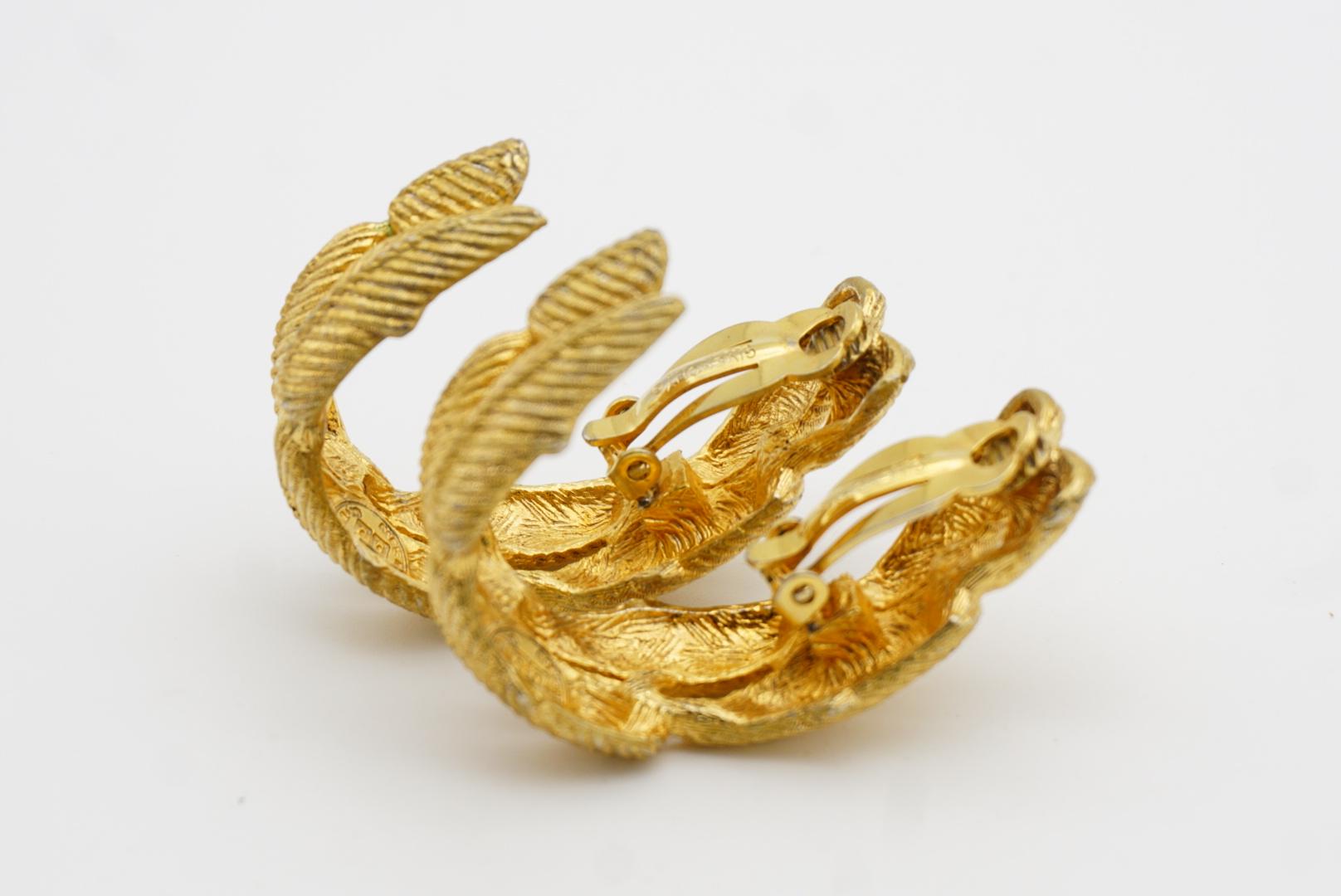 Givenchy Vintage Massive Double Leaf Circle Hoop Dome Chunky Clip Gold Earrings For Sale 8