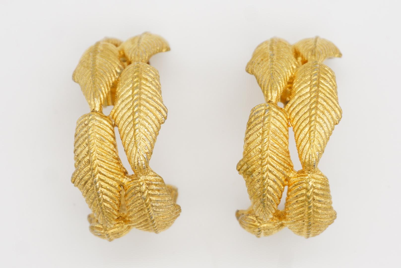 Givenchy Vintage Massive Double Leaf Circle Hoop Dome Chunky Clip Gold Earrings For Sale 12