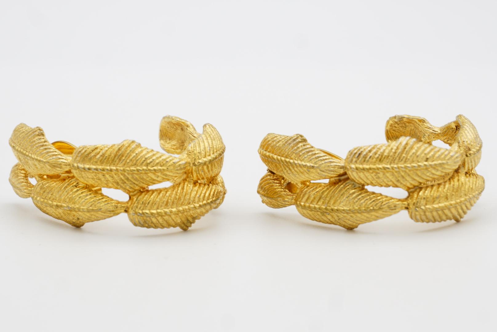Givenchy Vintage Massive Double Leaf Circle Hoop Dome Chunky Clip Gold Earrings For Sale 4