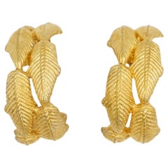 Givenchy Vintage Massive Double Leaf Circle Hoop Dome Chunky Clip Gold Earrings